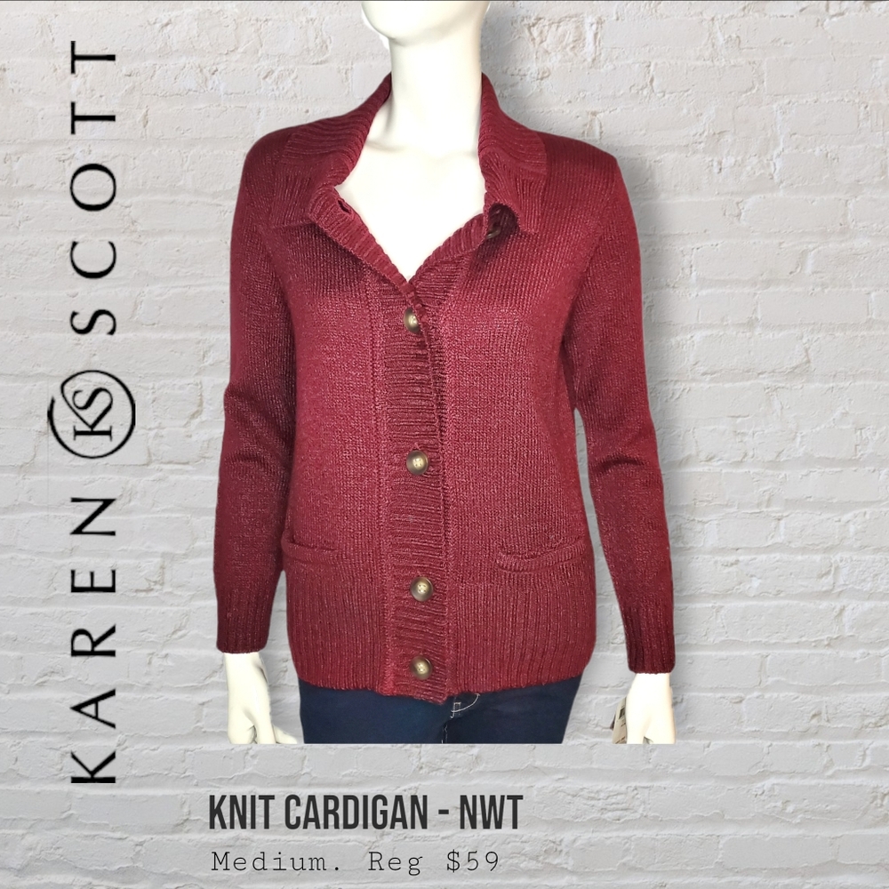 Karen Scott Knit Maroon Cardigan Women's Size Medium